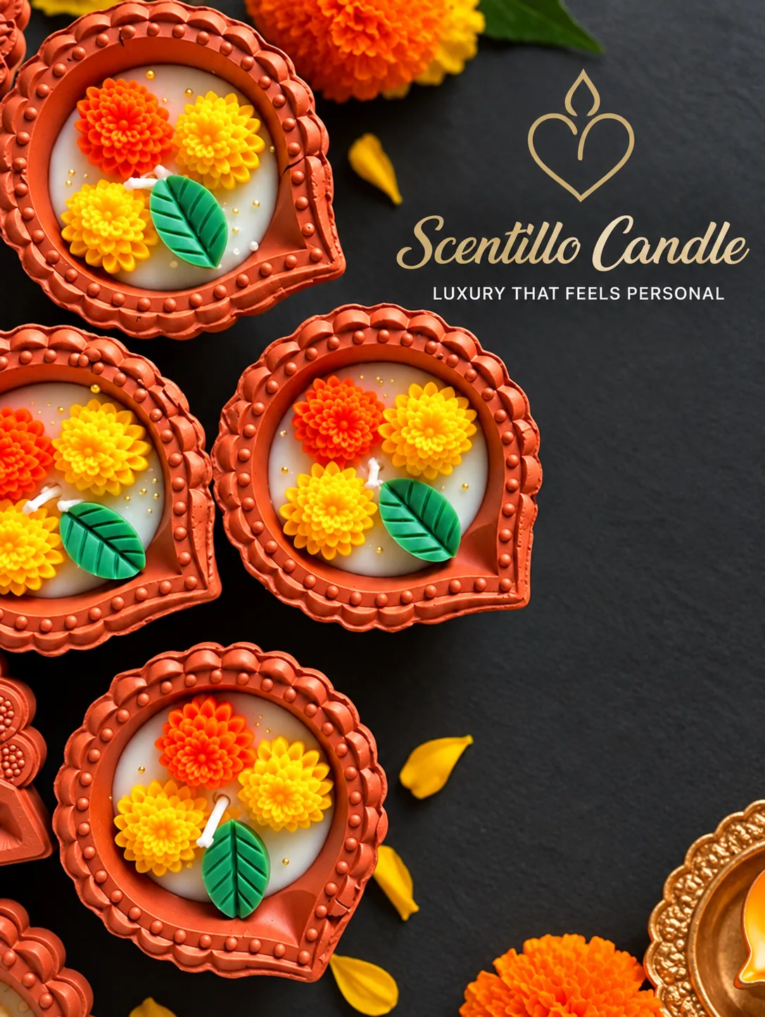 ScentilloCandle_Terracotta Diyas with Marigold Candles